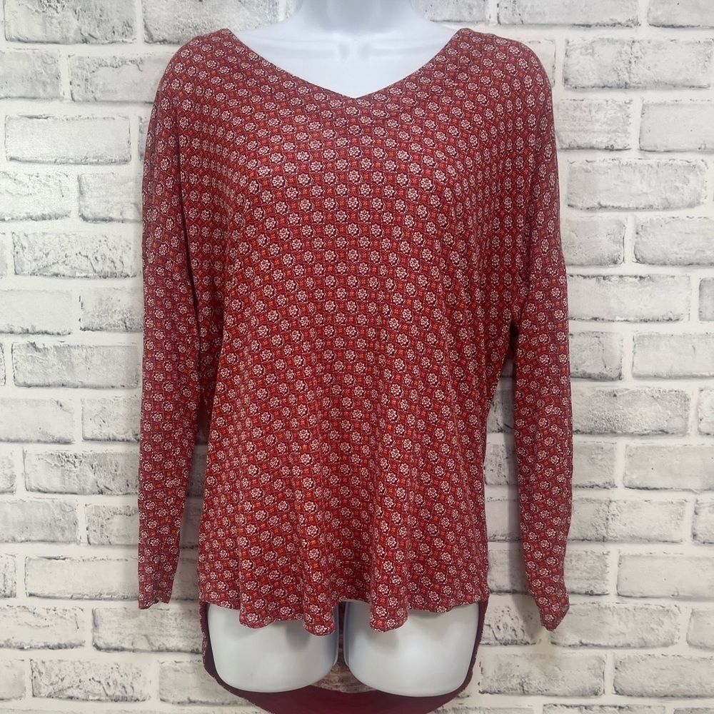 Lucky Brand Denise Tie Back Ruched Sleeves High Low Top Large